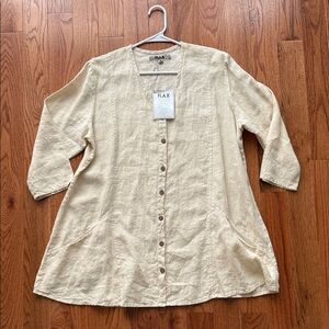 Flax Natural Linen Button-Front Top Size Medium NWT